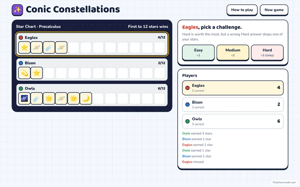 Screenshot of Conic Constellations in the middle of a game