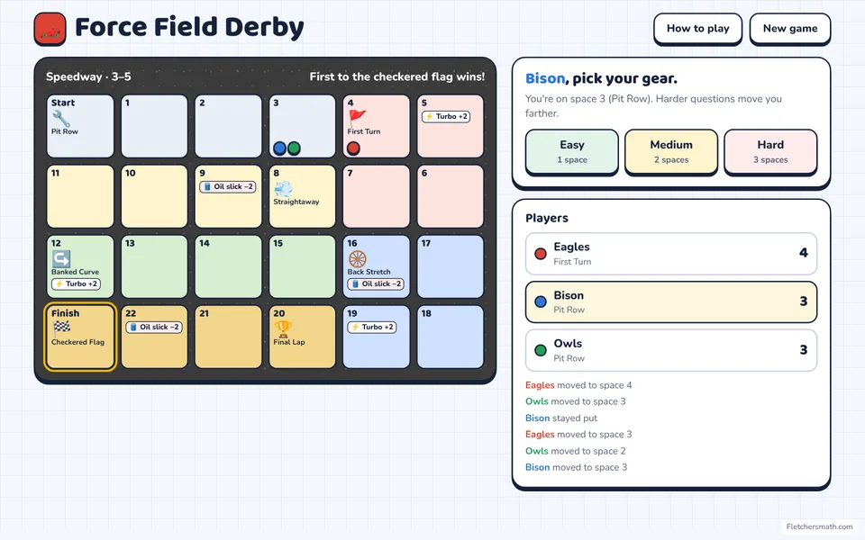 Screenshot of Force Field Derby in the middle of a game