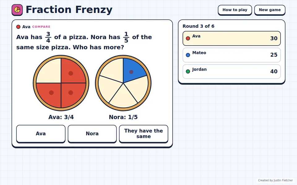 Screenshot of Fraction Frenzy in the middle of a game