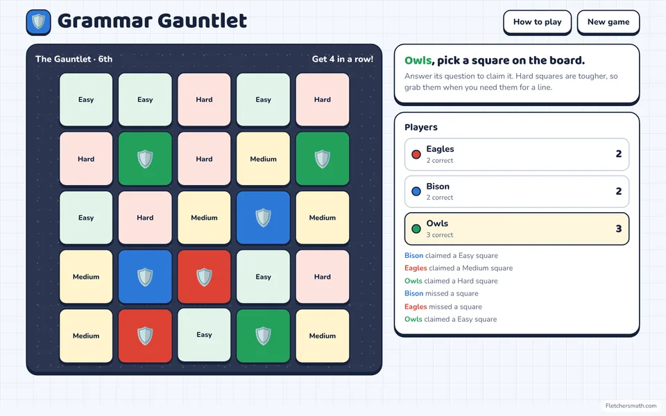 Screenshot of Grammar Gauntlet in the middle of a game