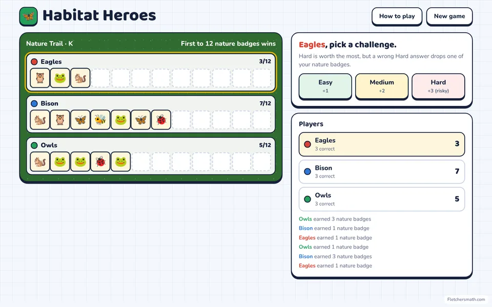 Screenshot of Habitat Heroes in the middle of a game