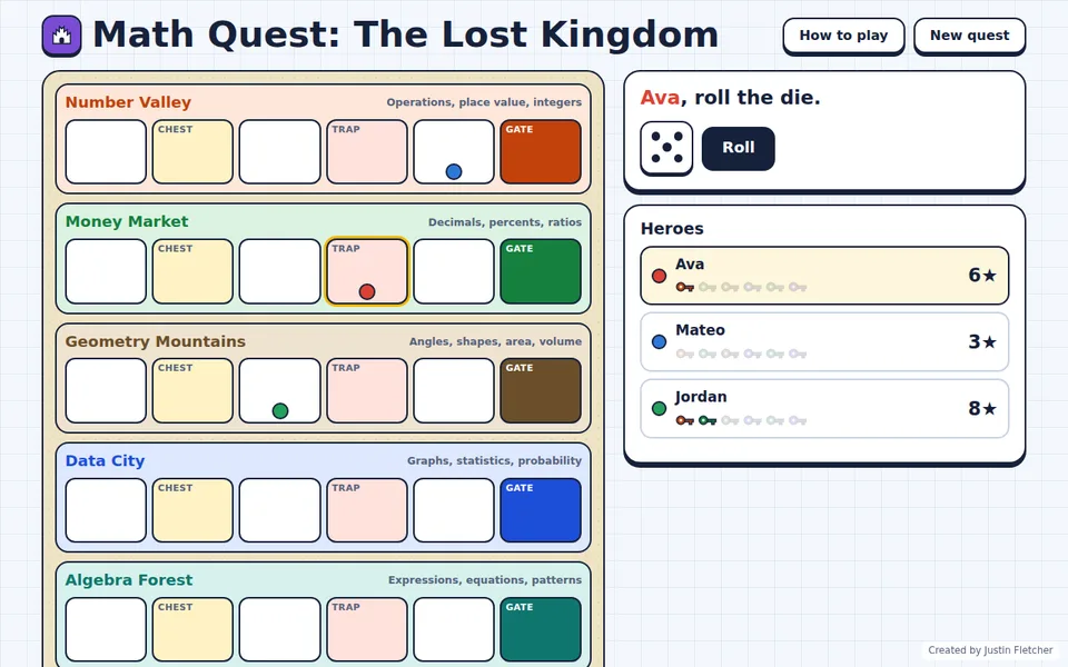 Screenshot of Math Quest: The Lost Kingdom in the middle of a game