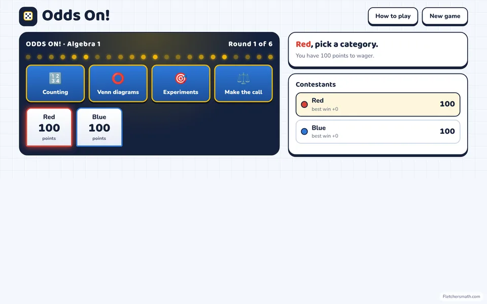 Screenshot of Odds On! in the middle of a game