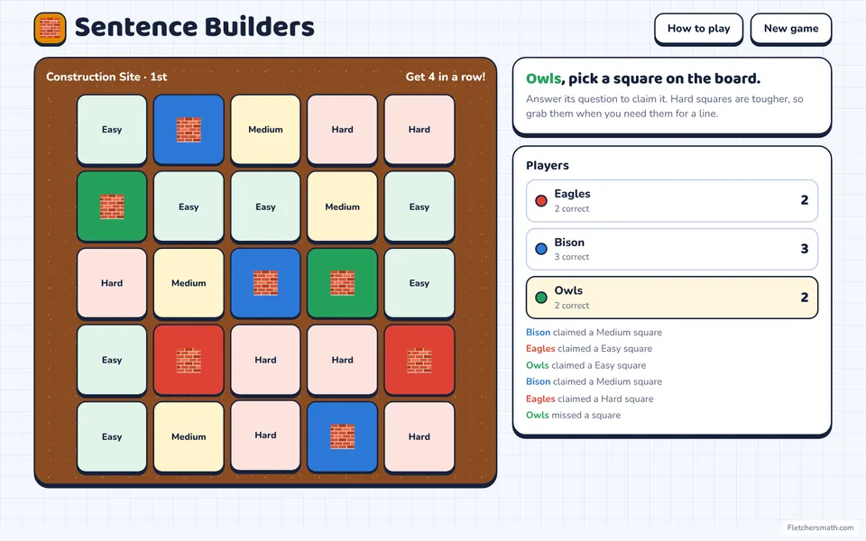 Screenshot of Sentence Builders in the middle of a game