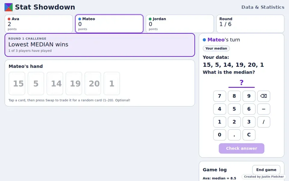 Screenshot of Stat Showdown in the middle of a game